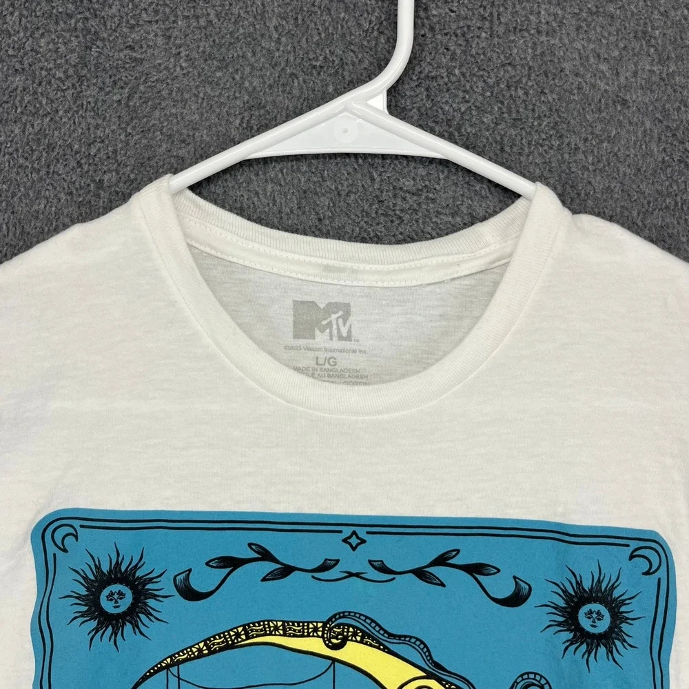 MTV Music Television Moon Face Graphic‎ T Shirt Large White Short Sleeve